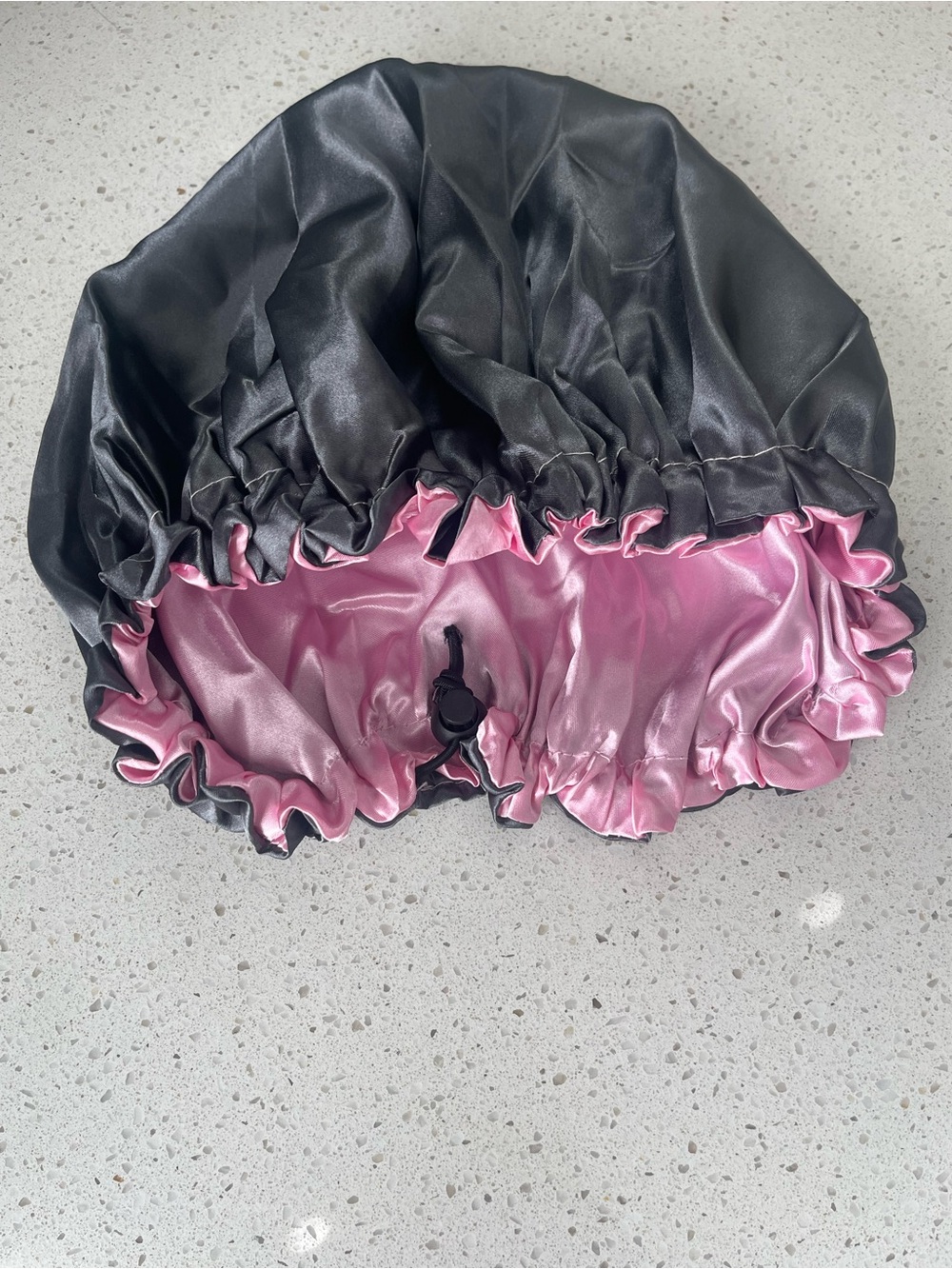 Satin Reversible Sleep Bonnet - Black Exterior with Pink Lining New
